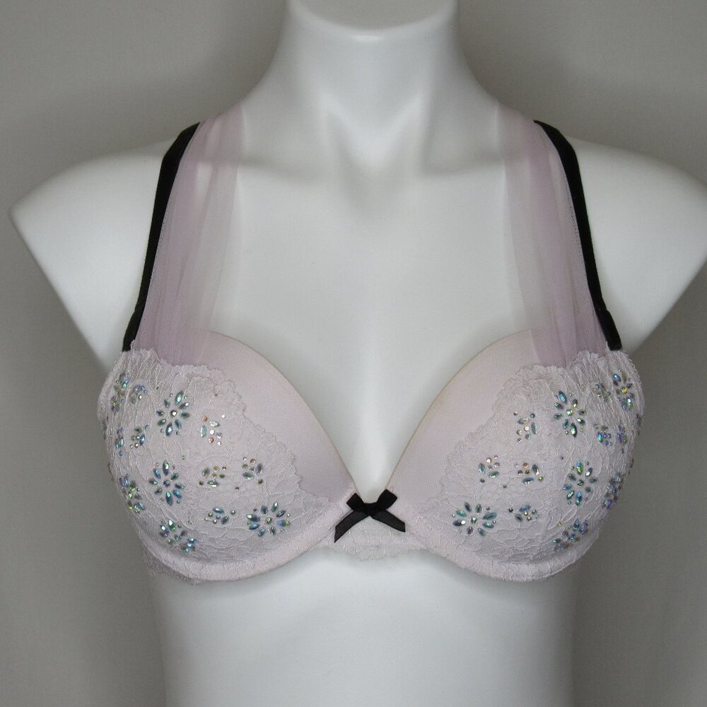 Victoria's Secret Dream Angels Push Up Bra White Lace Sparkle Fashion Show 34B
